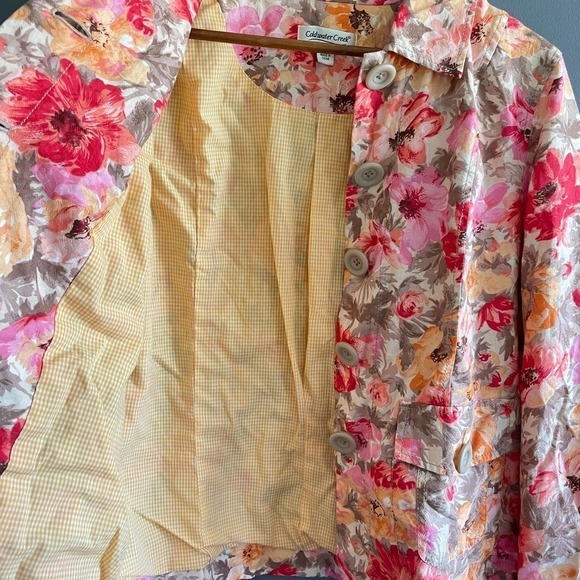 Coldwater Creek Women's Floral Jacket 10 10P Large Button Pink Tan - Picture 4 of 6